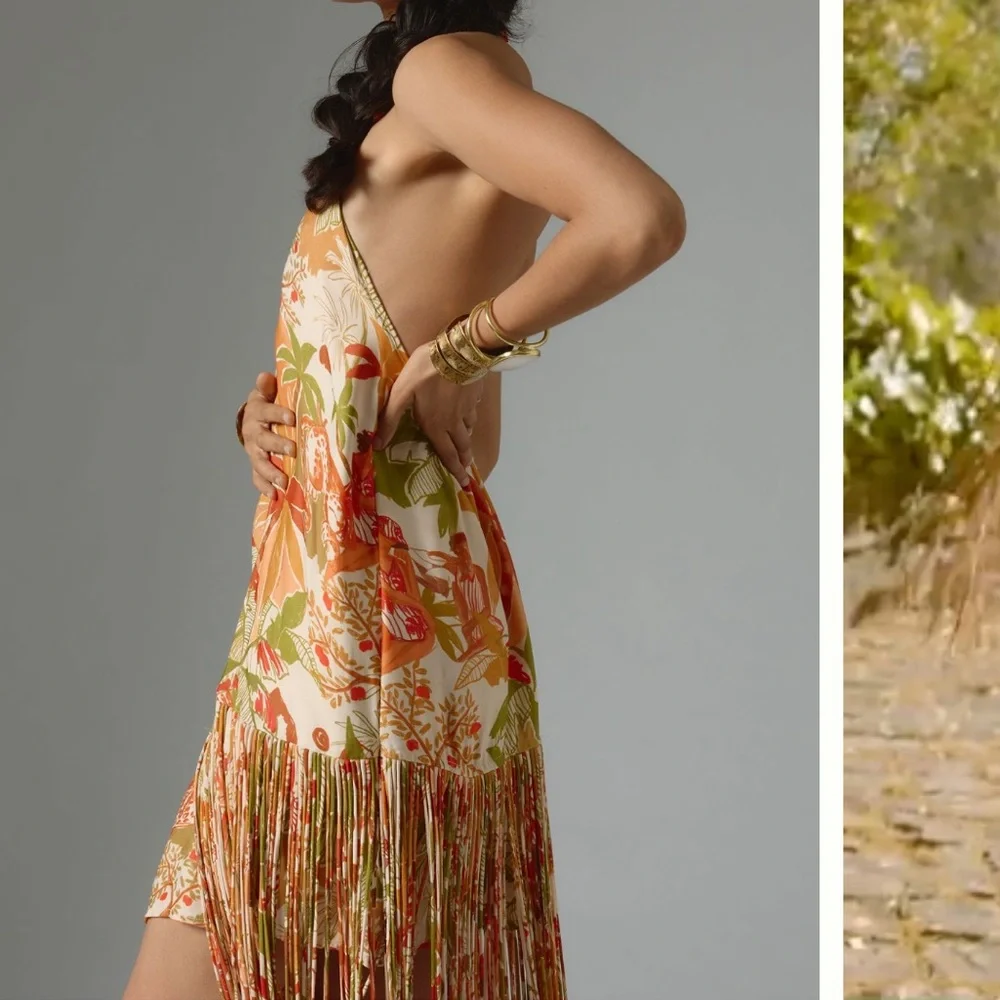 FARM Rio Tropical Fringe leopard forest sand Mini Dress - Picture 2 of 8
